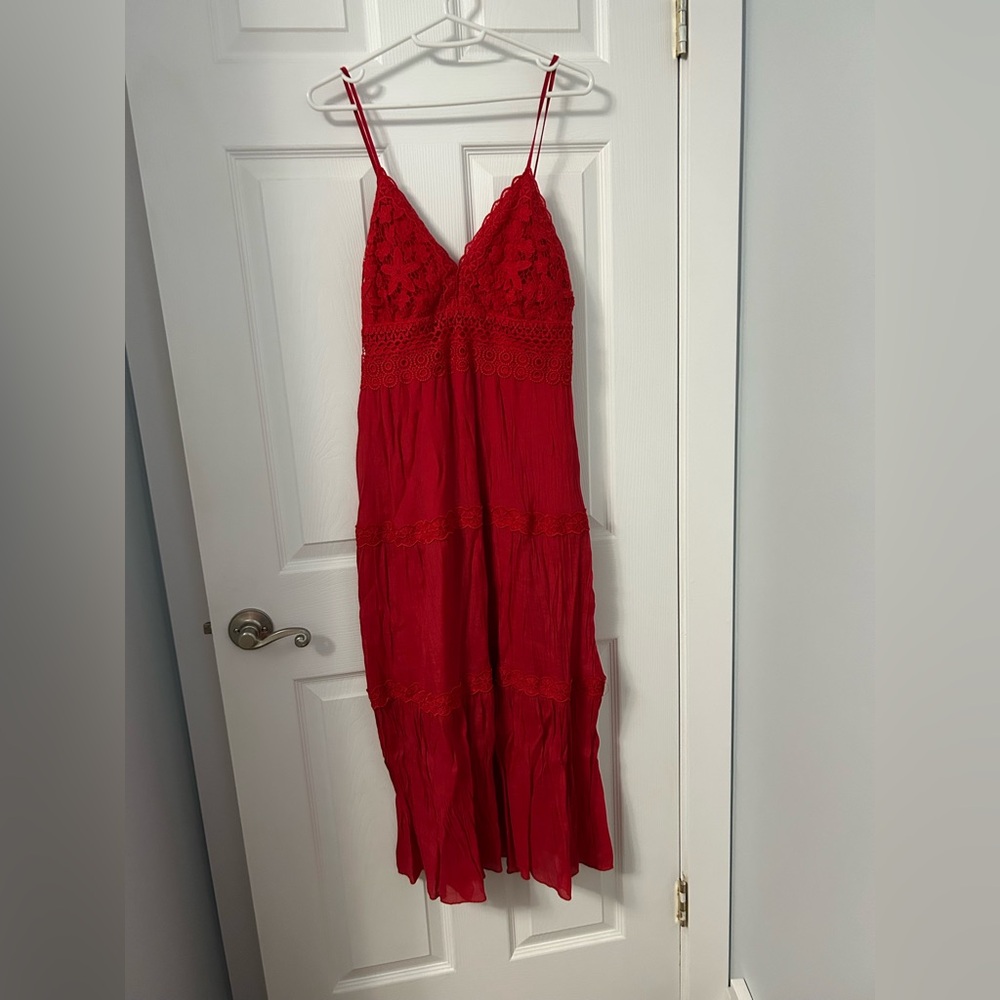 Rebellion Red Lace Tiered Slip Dress